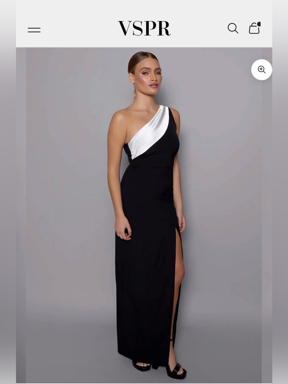 NWT Vesper Fliss Monochrome One-Shoulder Maxi Dress Black White